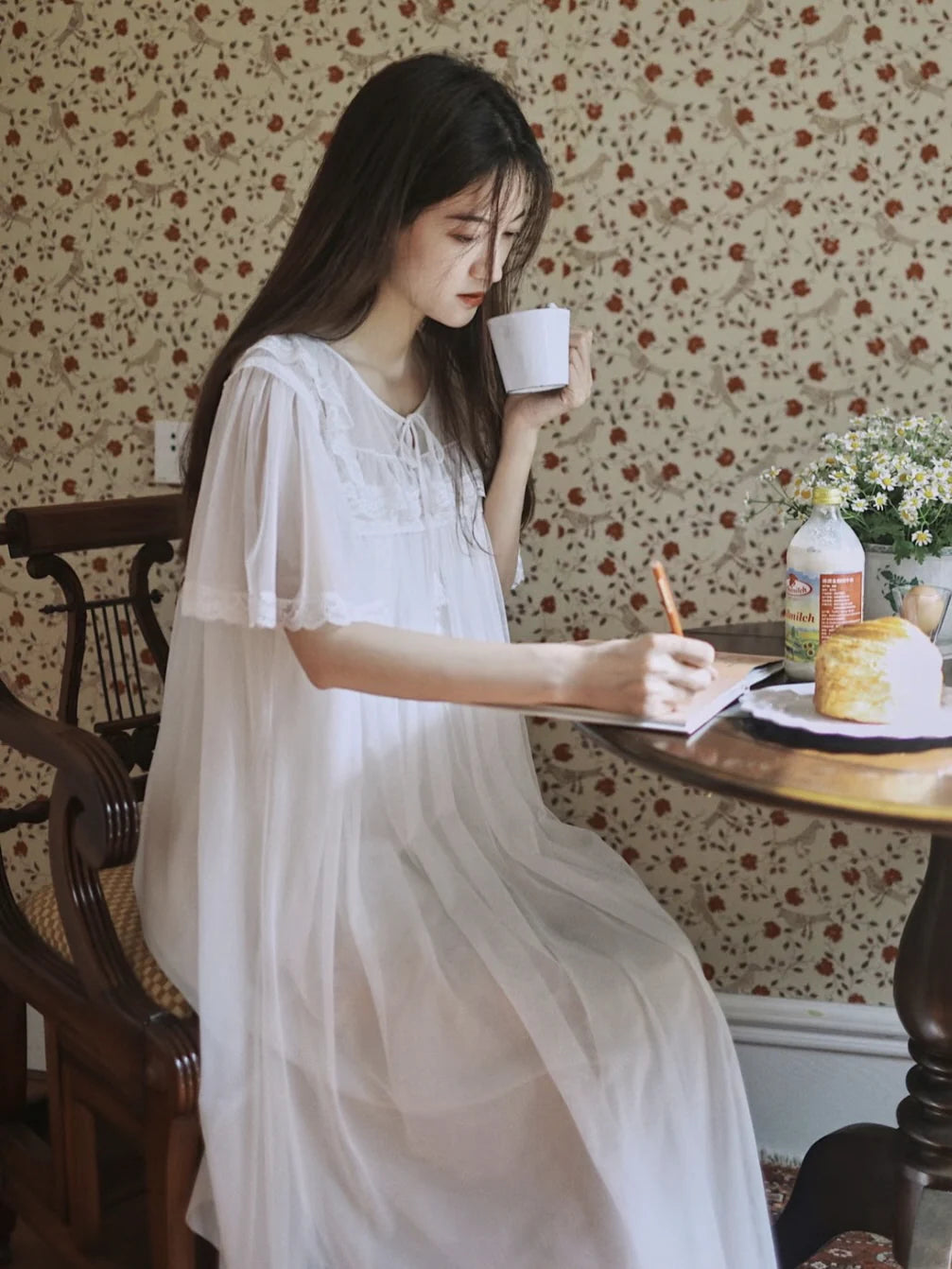 Ruffled Lace Sheer Nightgown