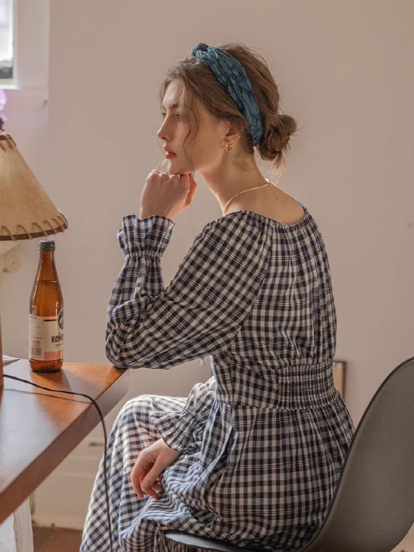 Classic Checkered Ribbon-Strap Dress