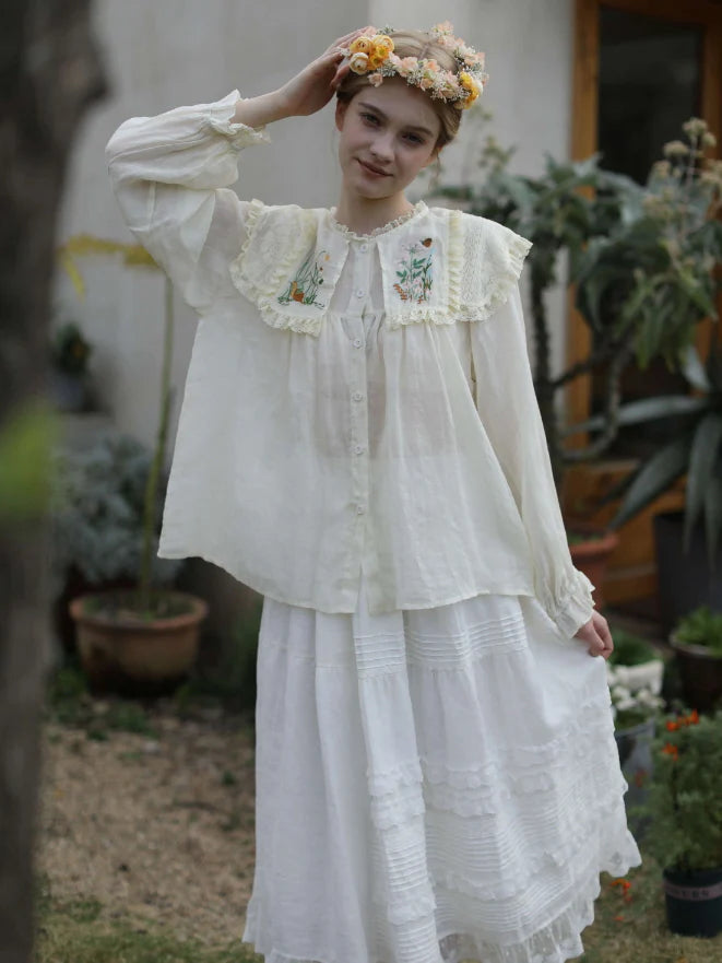 Wild Garden Embroidered Ramie Blouse