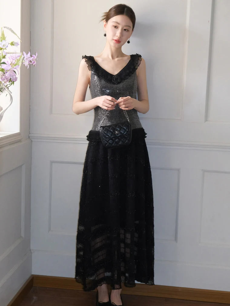 Midnight Rose Sequin Top & Glitter Mesh Skirt