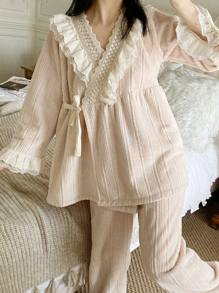 Velvet Dreams Lace Trim Pajama Set
