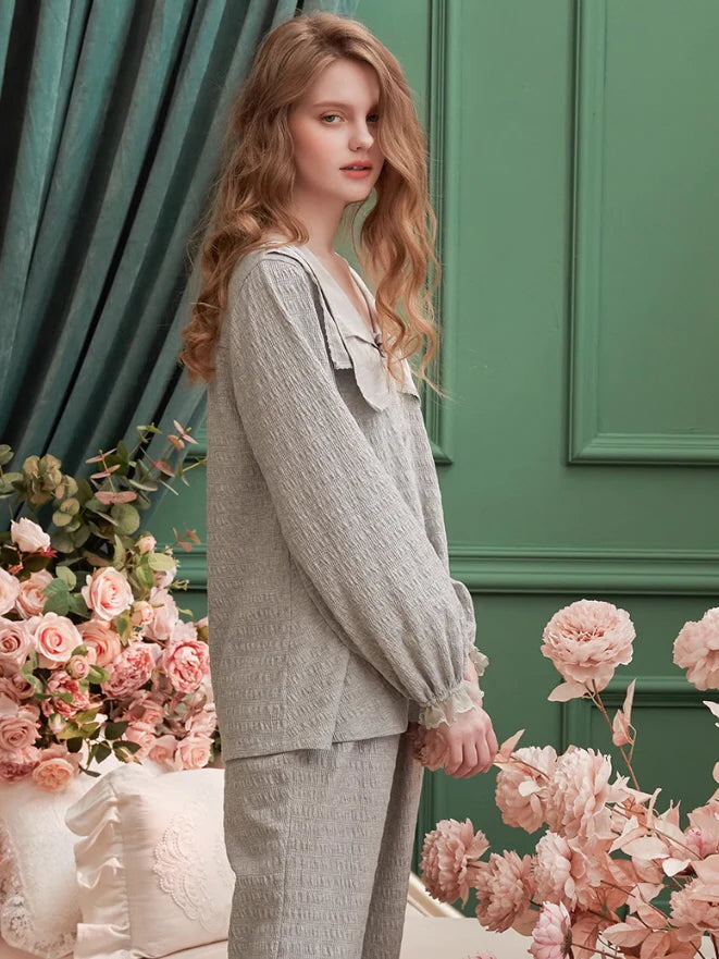 Cute Bow Collar Pajama Set