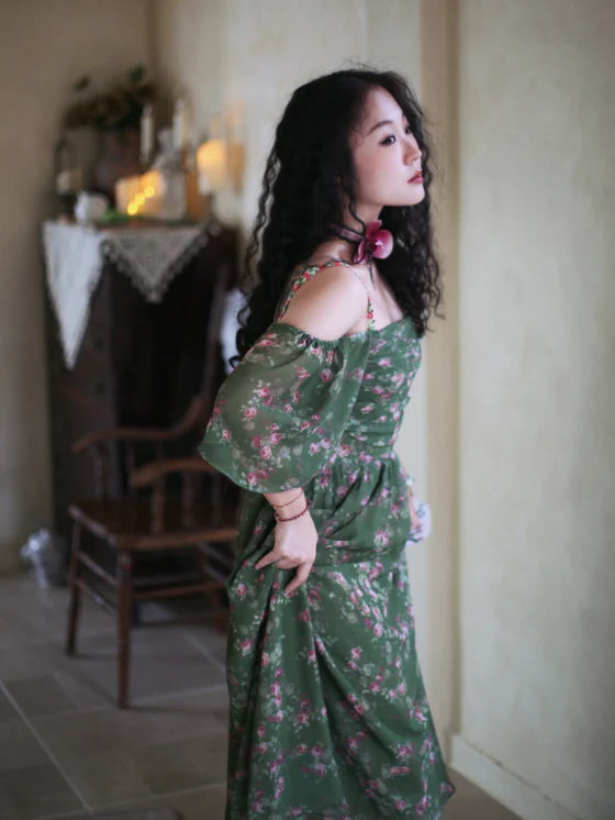 Enchanted Garden Green Floral Fairycore Dress