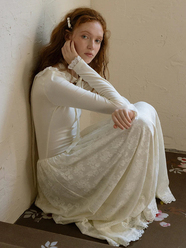 Dreamy White Lace Knit Dress