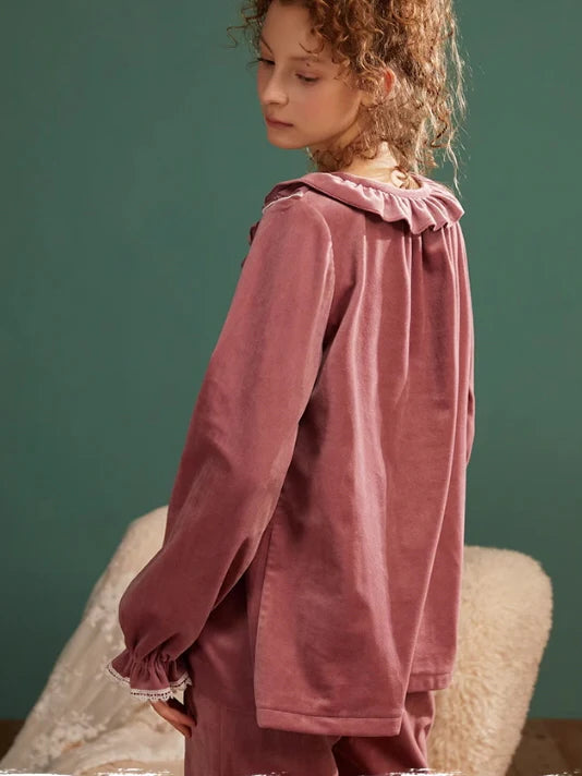 Velvet Reverie Ruffled Pajama Set