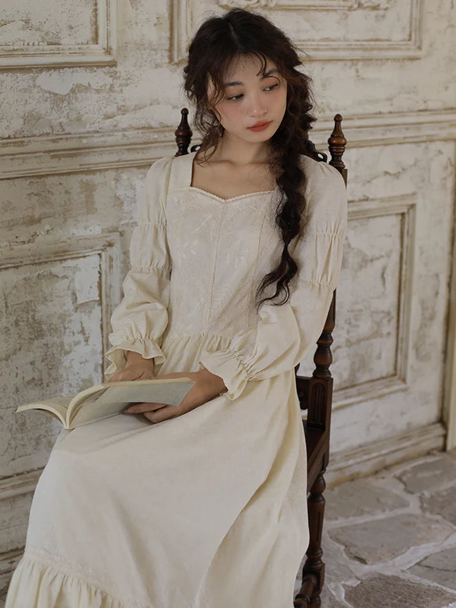 Vintage Princess Beige Cotton Dress