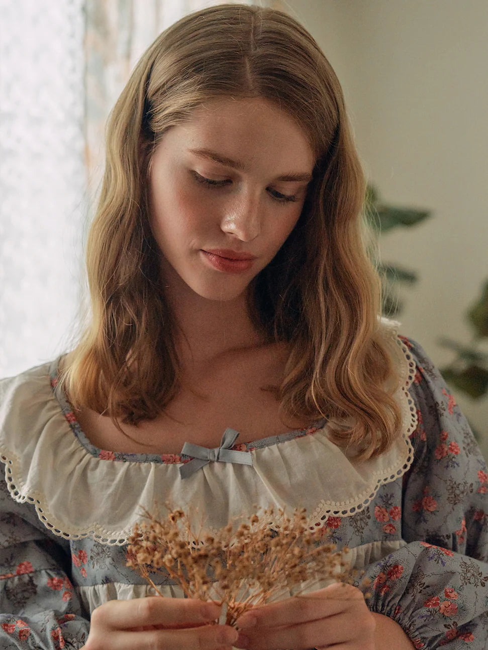 Whispering Blooms Lace-Trim Nightgown