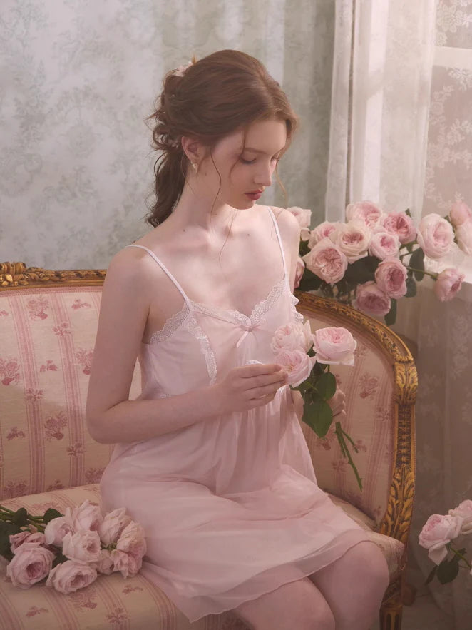 Romantic Lace Trim Chiffon Nightdress