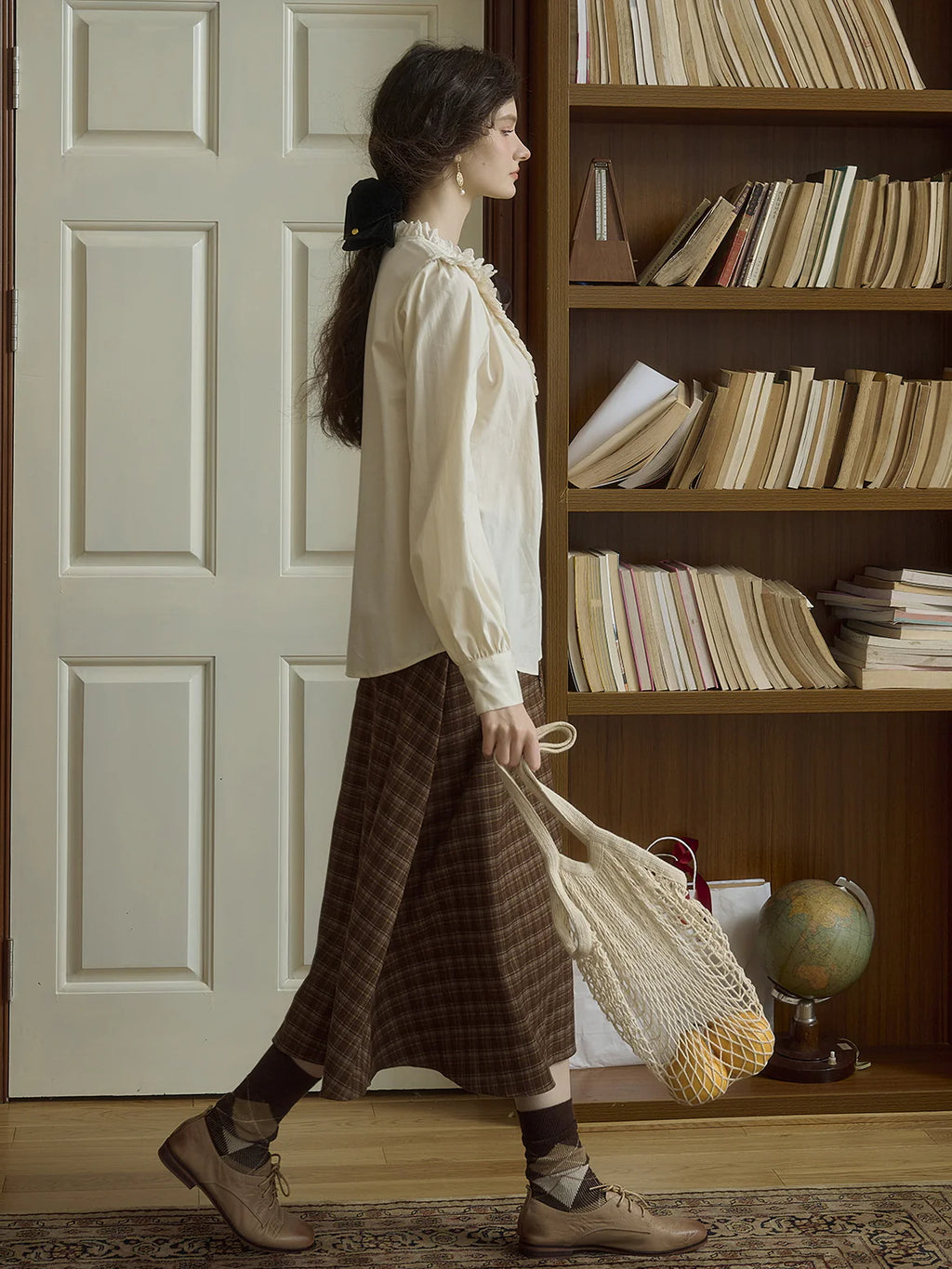 Brown Check Plaid Vintage Wrap Skirt