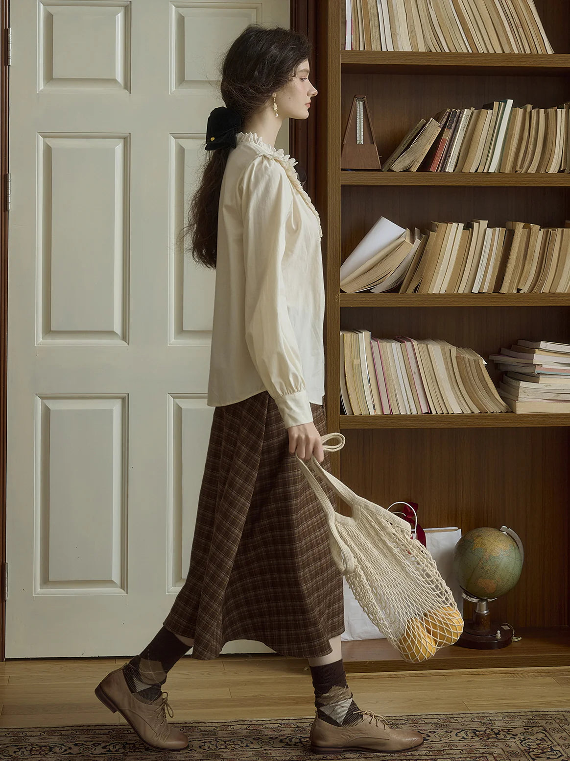 Brown Check Plaid Vintage Wrap Skirt