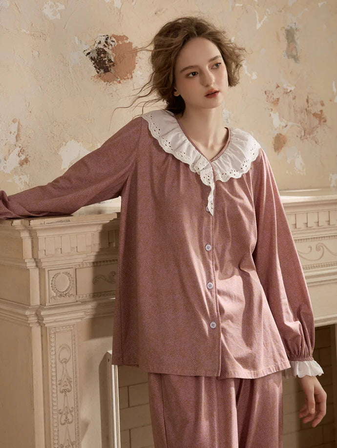 Vintage Rose Lace Collar Pajama Set