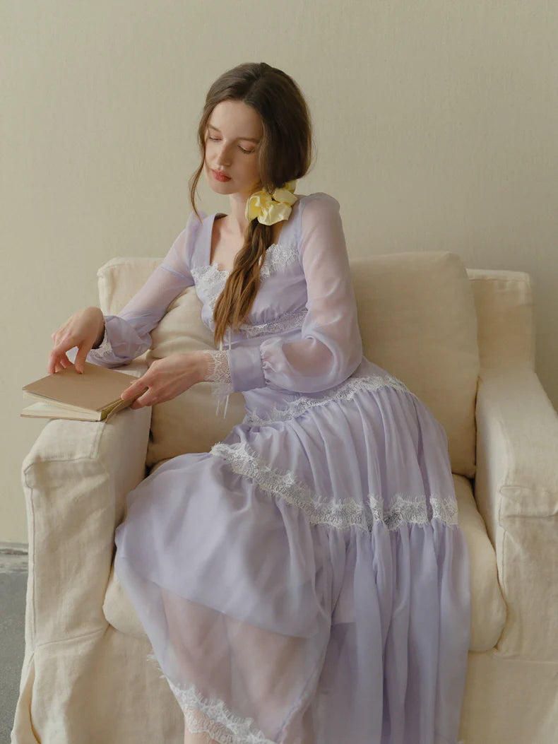 Lavender Whispers Lace Tiered Dress