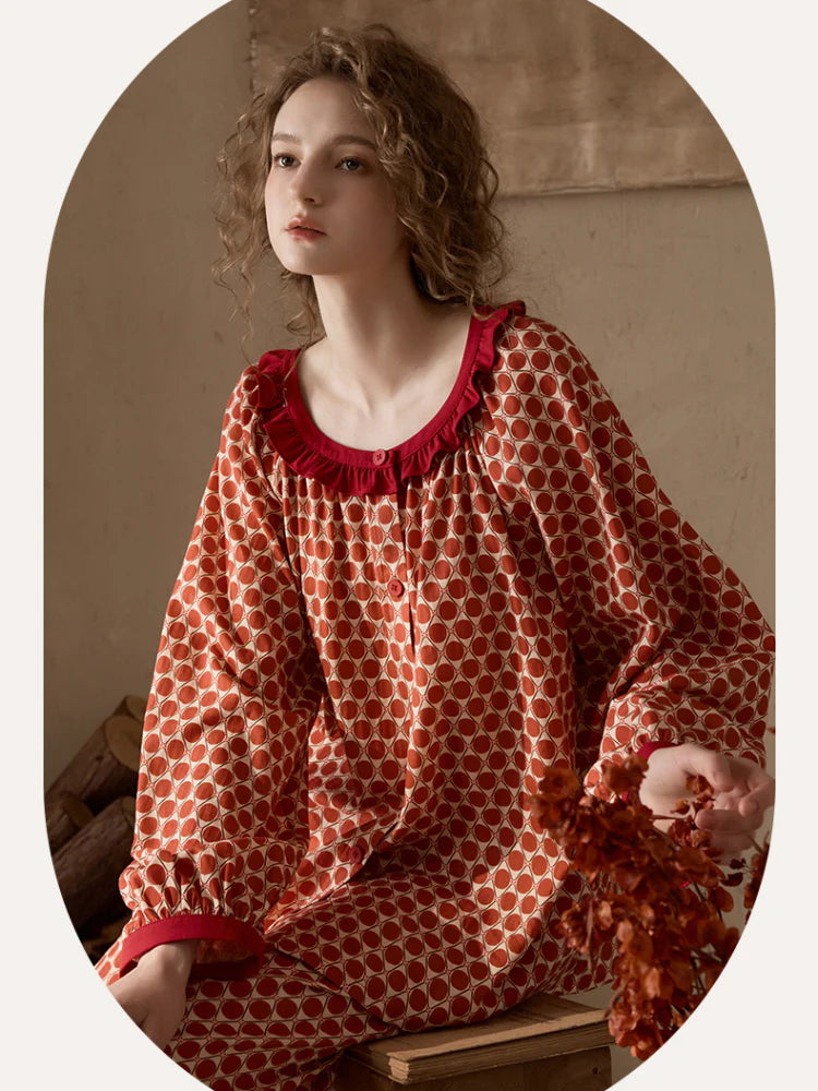 Vintage Geometric Ruffle Pajama Set