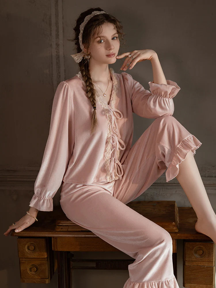 Blush Velvet Ribbon Pajama