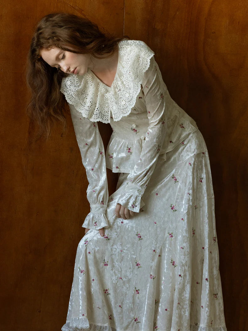 Vintage Floral Velvet Peplum Top