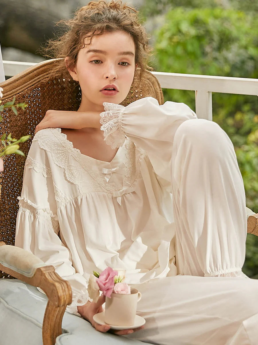 Vintage Soft Lace Cotton Pajama Set