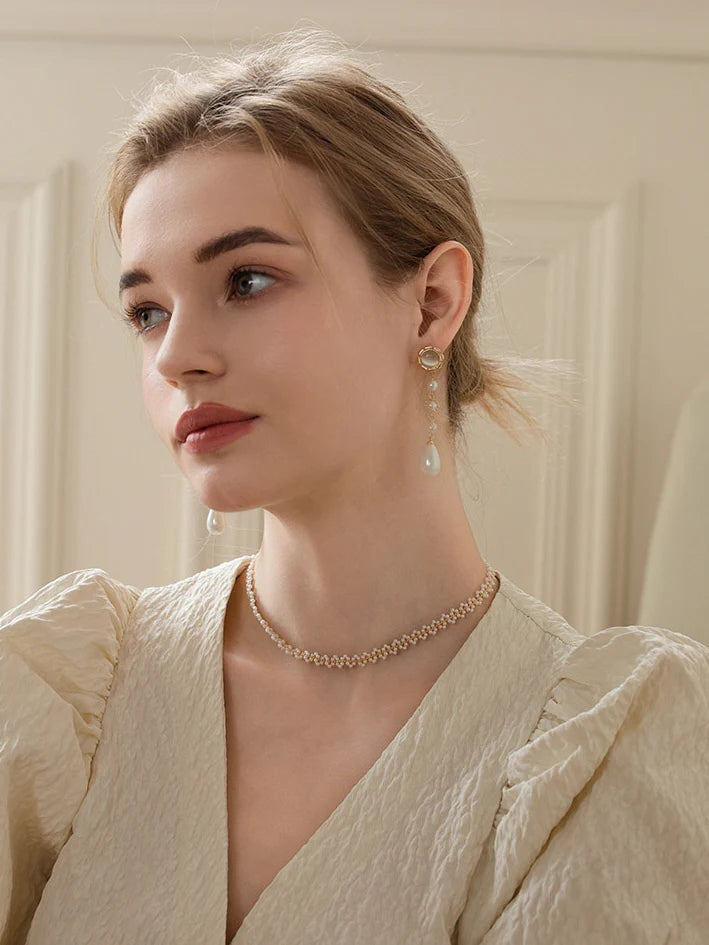 Golden Bloom Pearl Drop Earrings