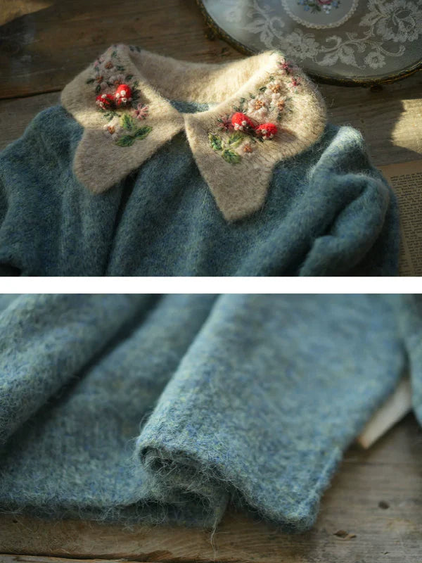Floral-Collared Alpaca Sweater