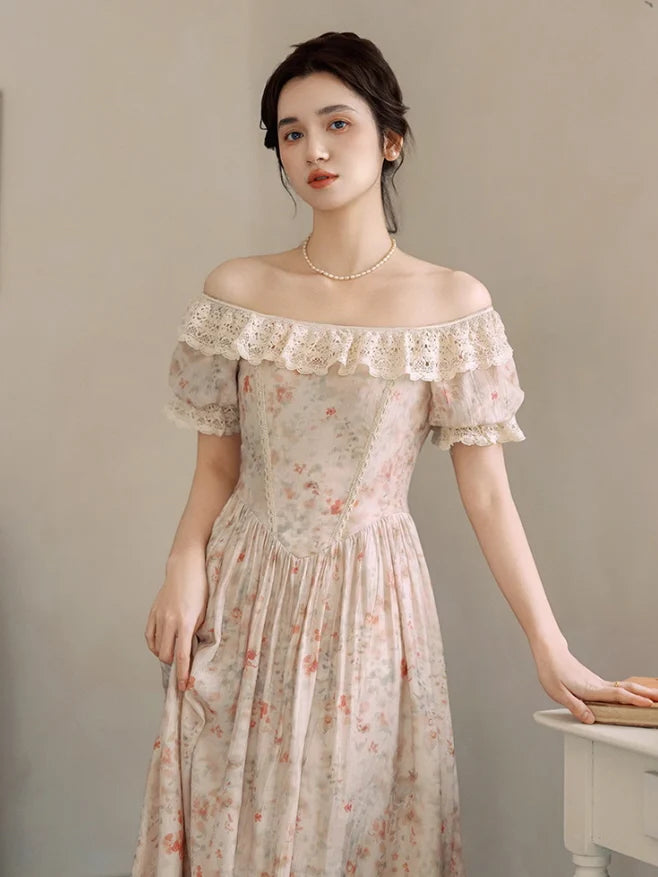 Oil Painting Bloom Lace Dress
