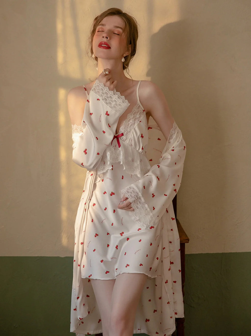 Romantic Cherry Blossom Nightgown Set