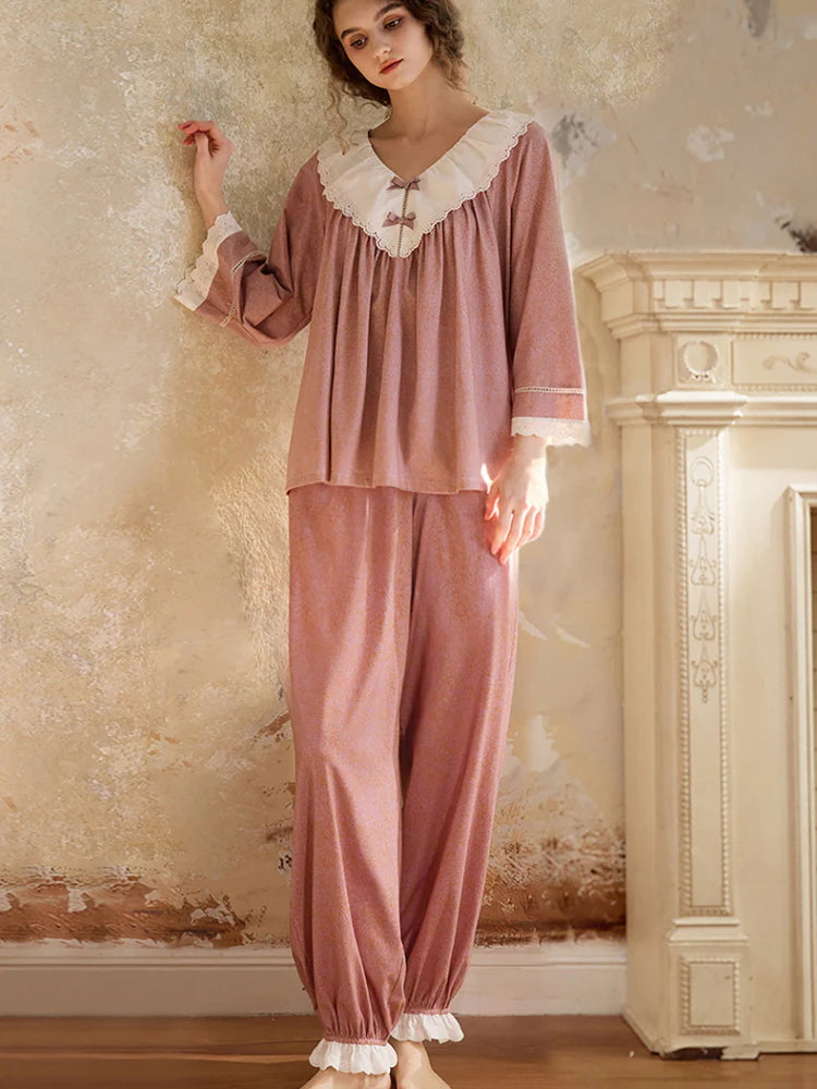 Blush Lace Collar Pajama Set