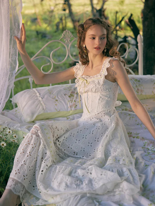 Lime Ribbon Fantasy White Dress