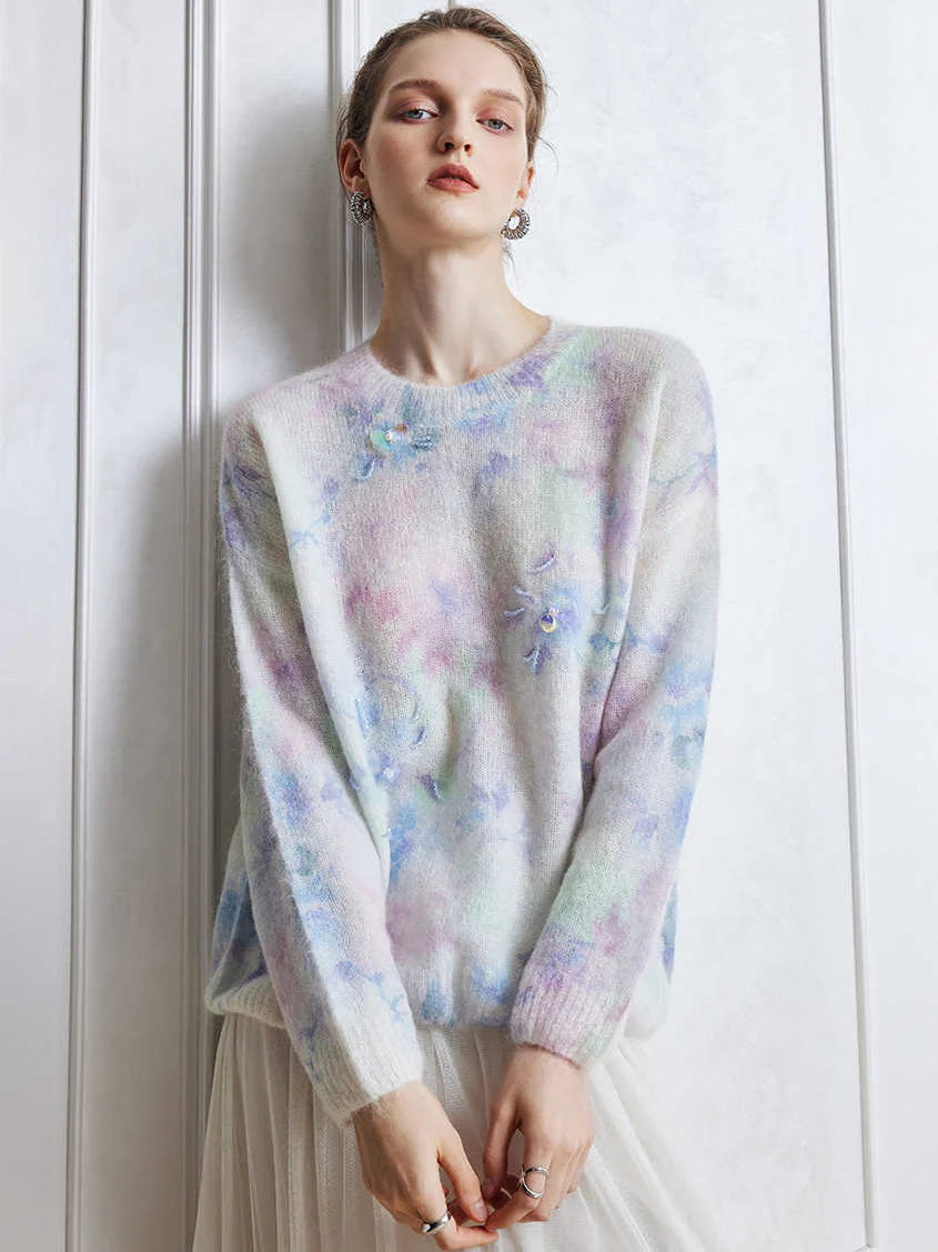 Dreamy Pastel Floral Mohair Sweater