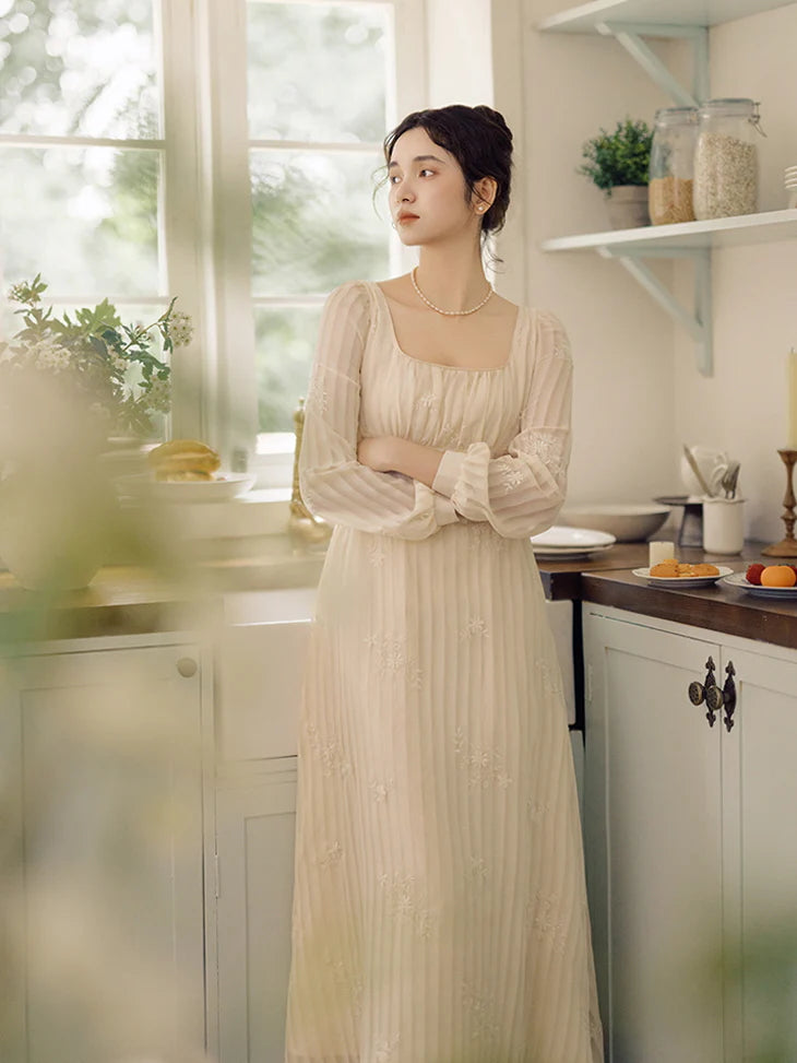 Square Neck Embroidered Fairy Dress