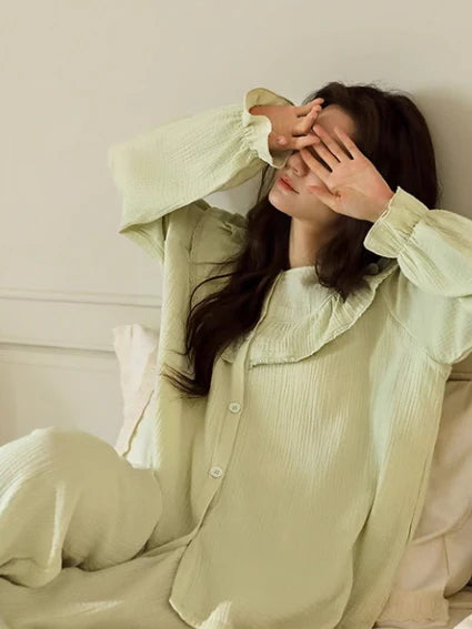 Pastel Green Ruffled Cotton Pajama Set