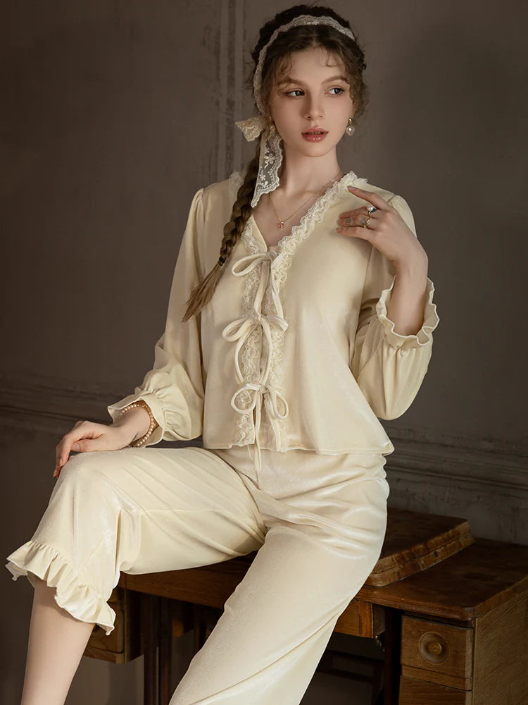 White Velvet Ribbon Pajama