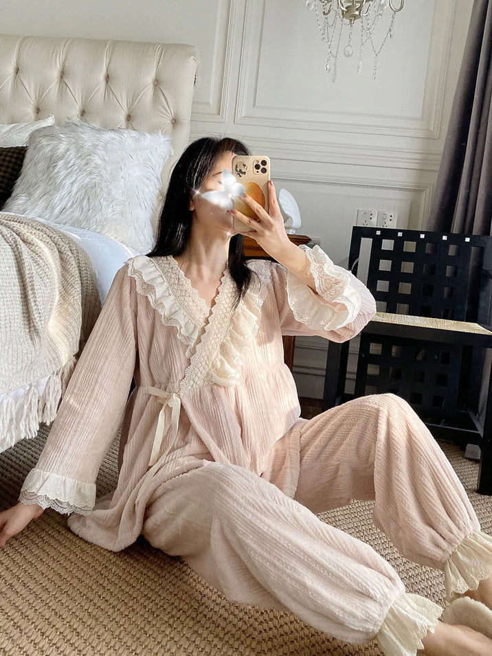Velvet Dreams Lace Trim Pajama Set