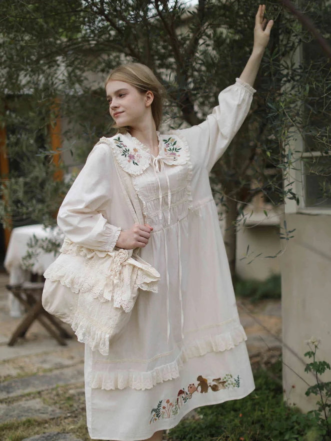 Woodland Story Embroidered Cotton Dress