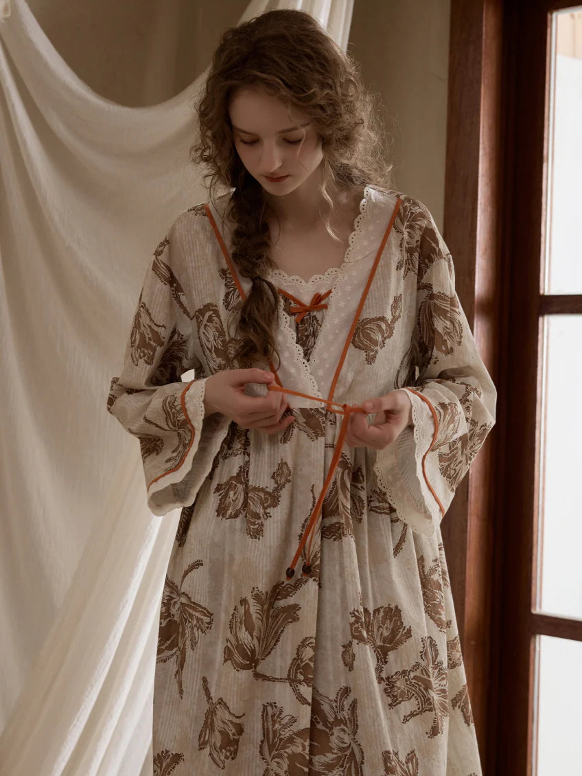 Woodland Toile Print Nightgown & Robe Set