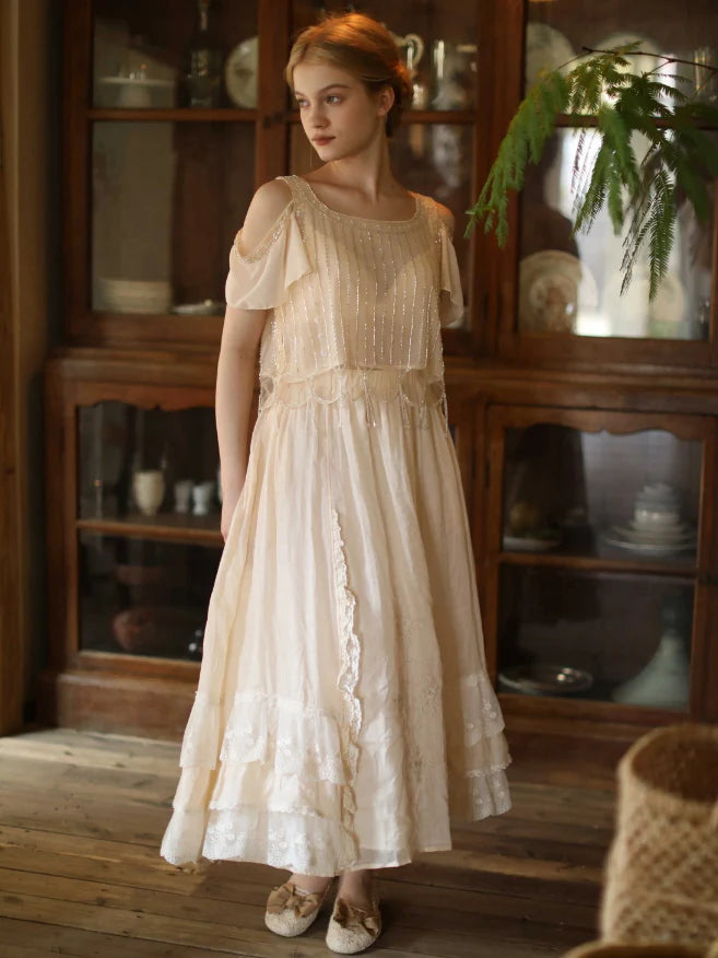 Moonlight Garden Beaded Cold Shoulder Top