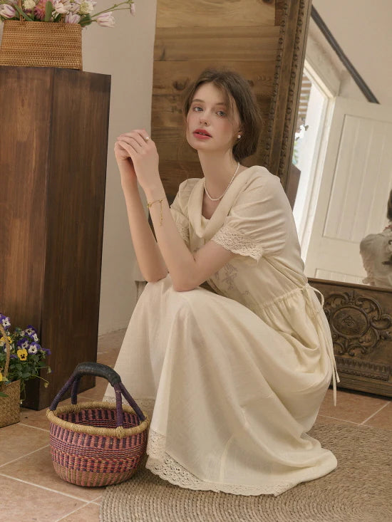 Heavenly Garden Retro Embroidery Linen Dress