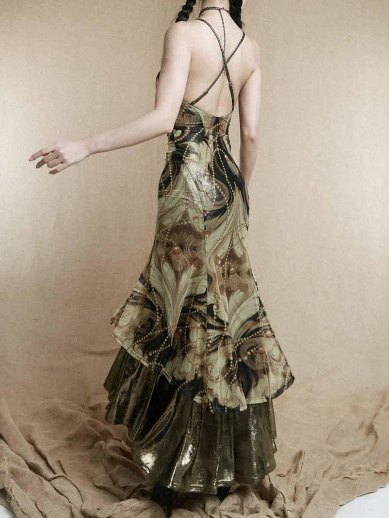 Baroque Pearl Metallic Slip Dress