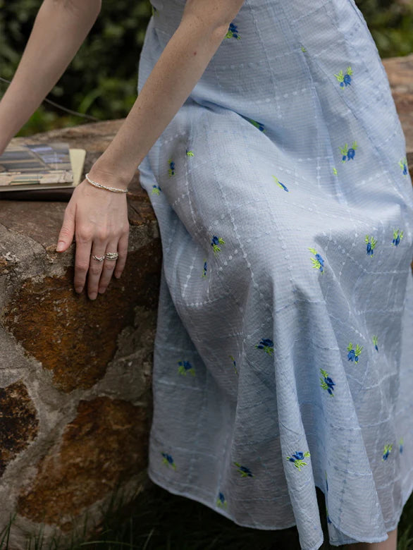 Dreamy Blue Blossom Embroidered Dress