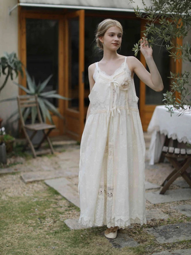 Cottage Bloom Embroidered Cotton Slip Dress