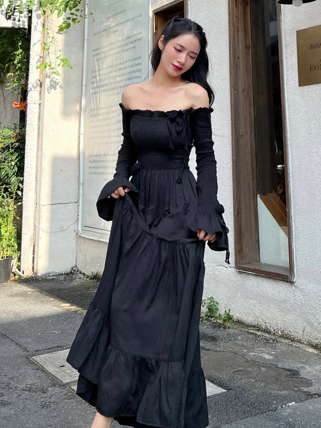 Romantic Cotton Retro Off-Shoulder Dress