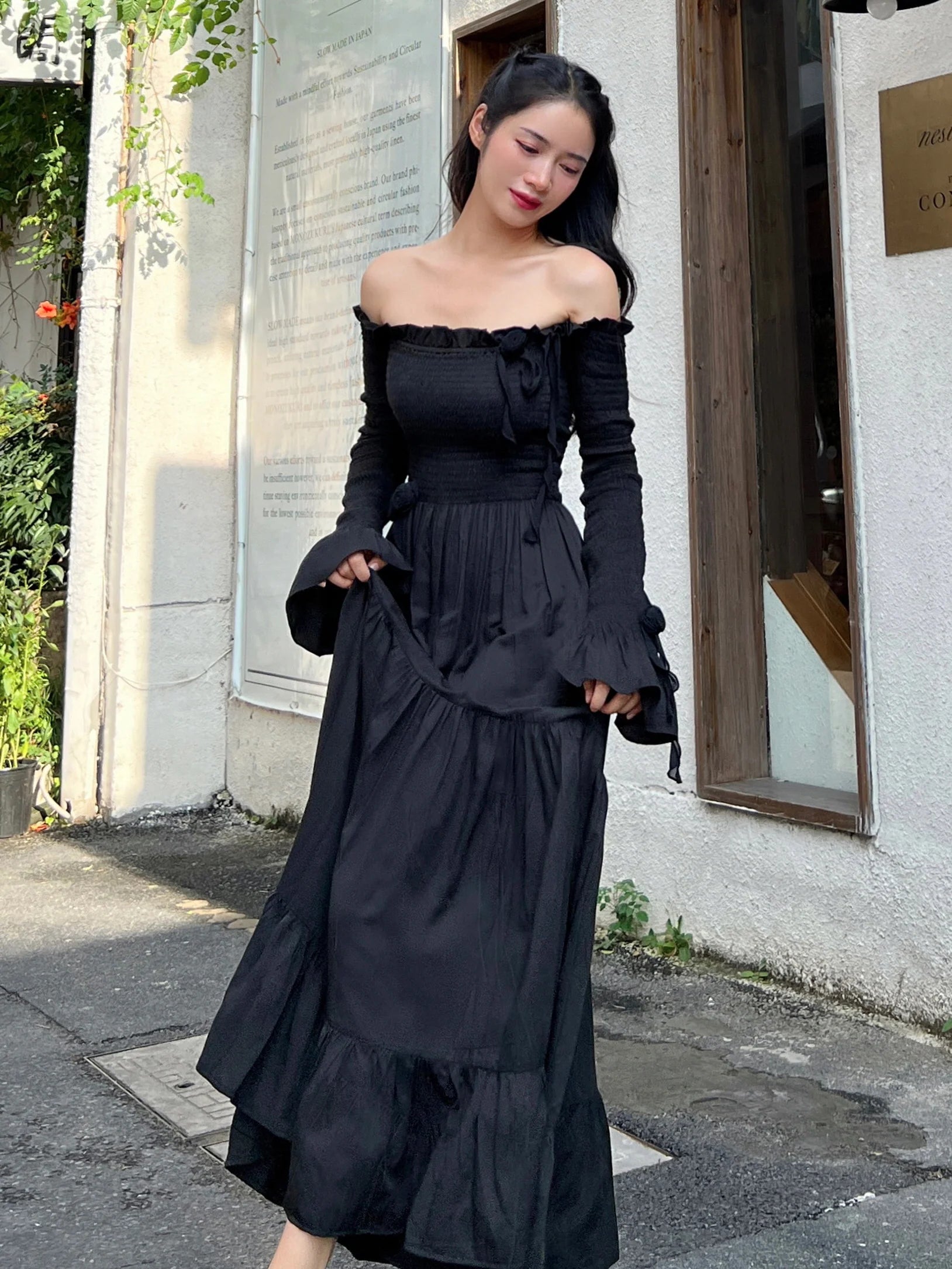 Romantic Cotton Retro Off-Shoulder Dress