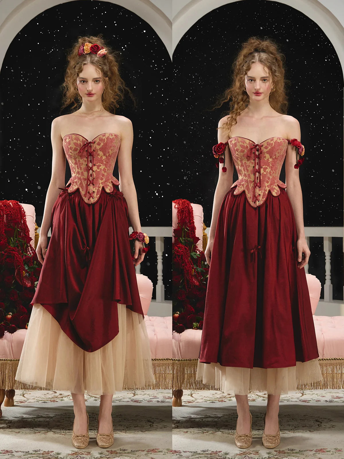 Scarlet Elegance Vintage Floral Velvet Corset