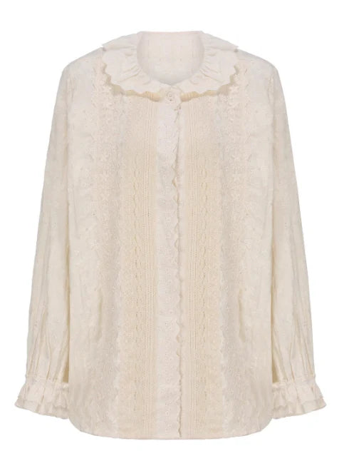 Antique Cream Lace Panel Blouse