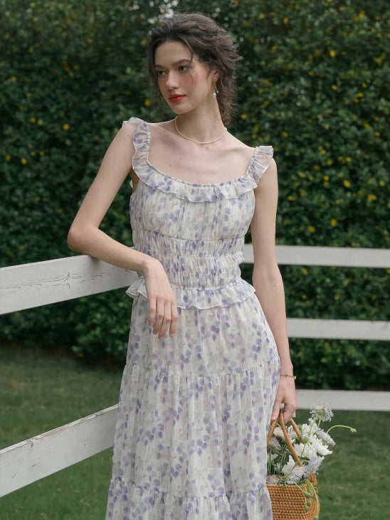 Wisteria Bloom Ruffle Smocked Floral Dress