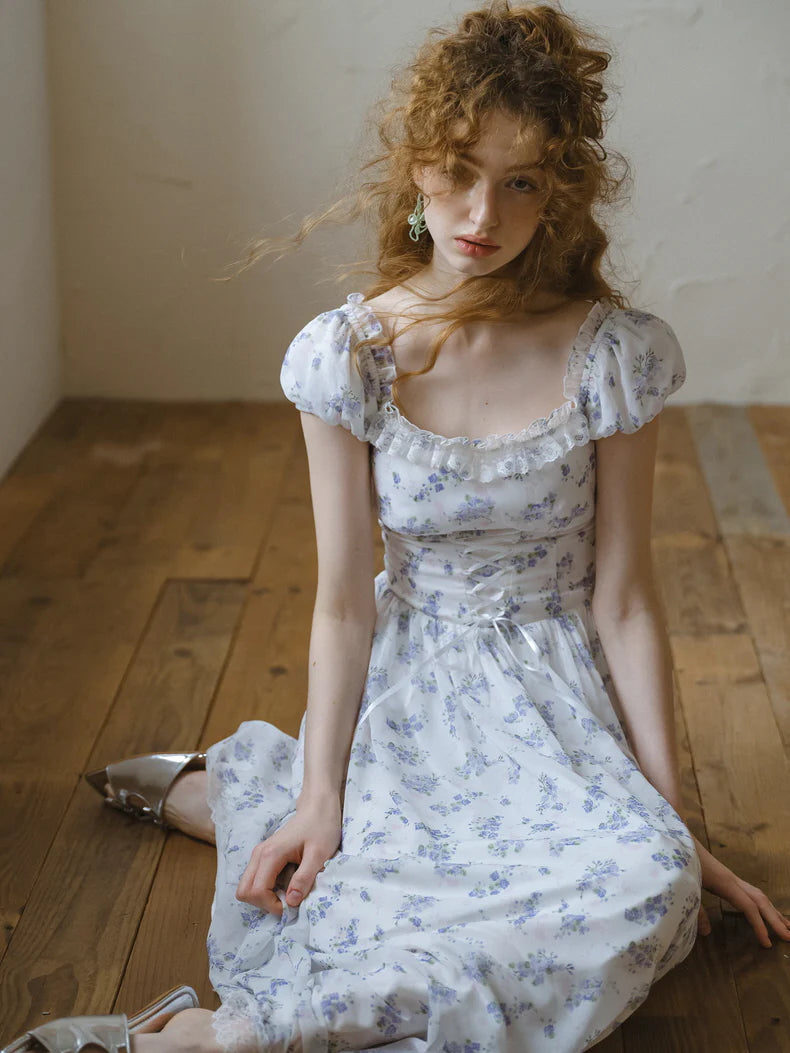 Blue Forest Floral Corset Dress