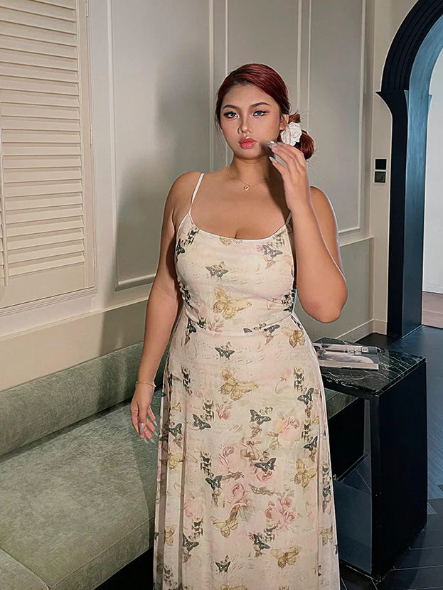 Butterfly Garden Sheer Slip Dress & Cardigan