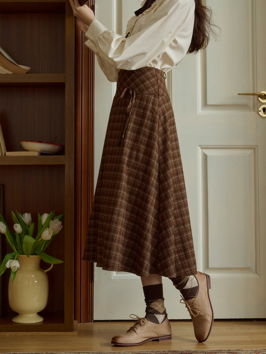 Brown Check Plaid Vintage Wrap Skirt