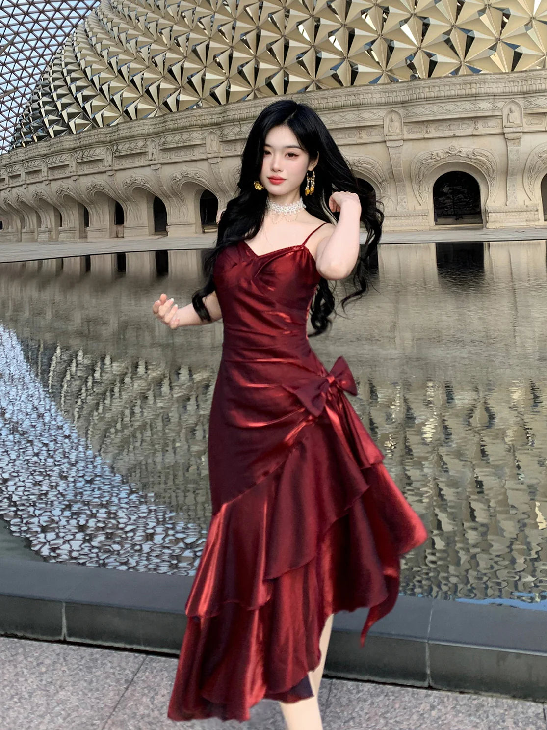 Crimson Elegance Mermaid Bow Dress