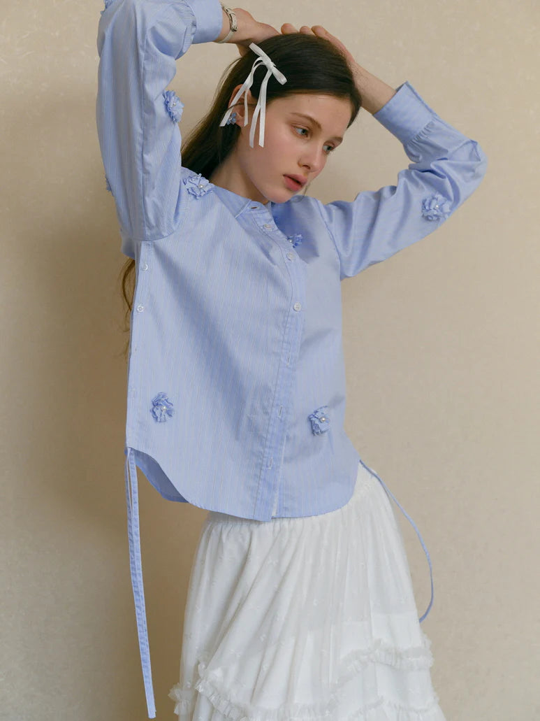 Powder Blue Floral Embellished Blouse