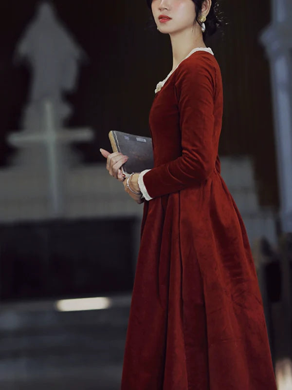 Crimson Elegance Lace Dress