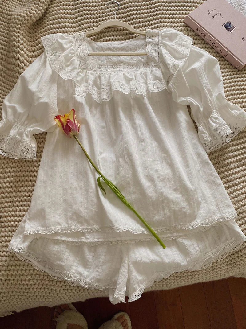 Romantic Summer Lace Trim Pajama Set